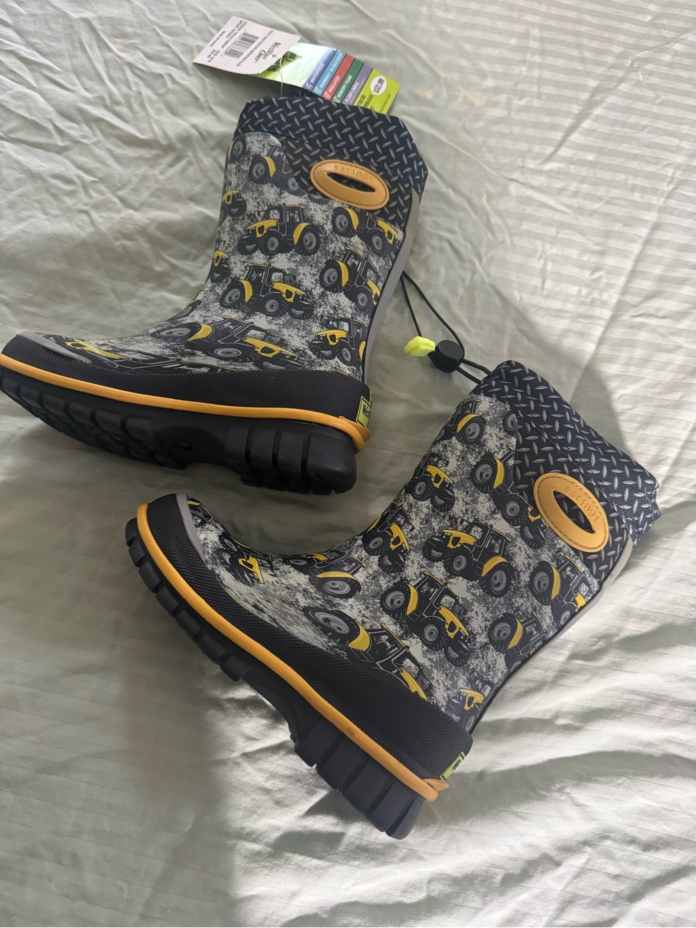 Western Chief Yellow & Gray Tractor Kids waterproof Winter Boots